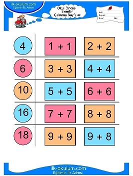 Çocuklar İçin toplam işlemi yaprak testleri 